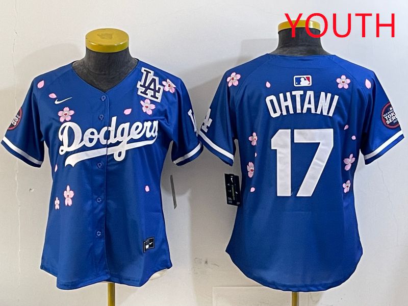 Youth Los Angeles Dodgers #17 Ohtani Blue Sakura Edition 2025 Nike MLB Jersey style 4